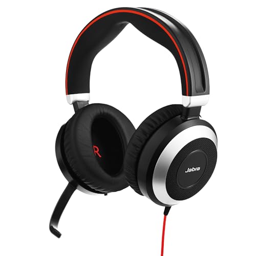 Jabra Evolve 80 MS Stereo Over-Ear Headset – Microsoft Teams zertifizierte Kopfhörer mit aktivem Noise-Cancelling – USB-A Kabel und 3,5 mm Klinke – schwarz von Jabra