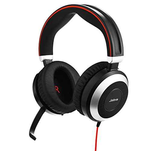 Jabra Evolve 80 UC Stereo Over-Ear Headset – Unified Communications zertifizierte Kopfhörer mit aktivem Noise-Cancelling – USB-A und 3,5 mm Klinke – Schwarz von Jabra