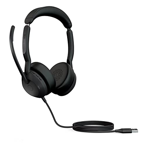 Jabra Evolve2 50 - Kabelgebundenes Stereo-Headset Air Comfort - Mikrofone mit aktiver Geräuschunterdrückung (ANC) - kompatibel mit Allen UC-Plattformen wie Zoom und Google Meet - Schwarz von Jabra