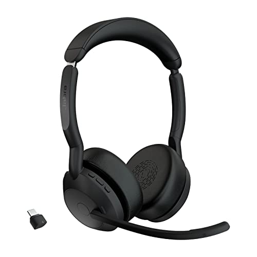 Jabra Evolve2 55 - schnurloses Stereo-Headset mit Jabra Air Comfort - Mikrofone mit Geräuschunterdrückung und ANC - kompatibel mit allen UC-Plattformen wie Zoom und Google Meet - Schwarz von Jabra