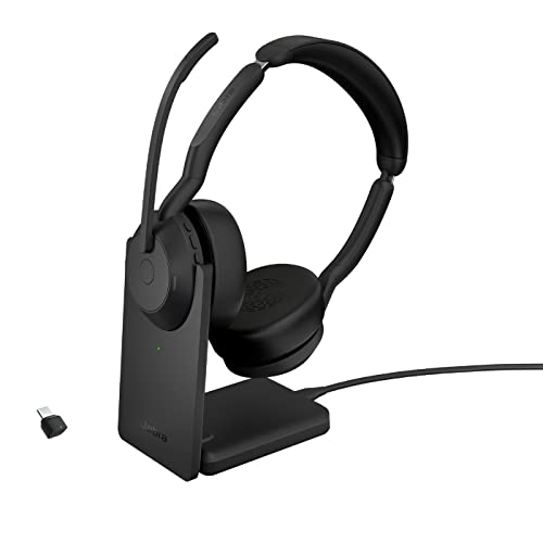 Jabra Evolve2 55 - schnurloses Stereo-Headset mit Ladestation und Jabra Air Comfort - Mikrofone mit Geräuschunterdrückung & ANC - kompatibel mit allen UC-Plattformen wie Zoom und Google Meet - Schwarz von Jabra