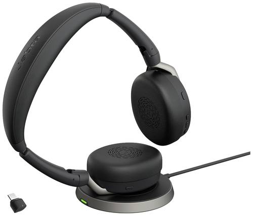 Jabra Evolve2 65 Flex Link380c MS + Ladepad Computer On Ear Headset Bluetooth® Stereo Schwarz Noise von Jabra