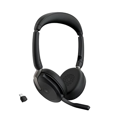 Jabra Evolve2 65 Flex - Stereo-Bluetooth-Headset mit Wireless-Charging-Pad, geräuschunterdrückender Jabra ClearVoice Technologie und hybrider ANC - für MS Teams zertifiziert - Schwarz von Jabra