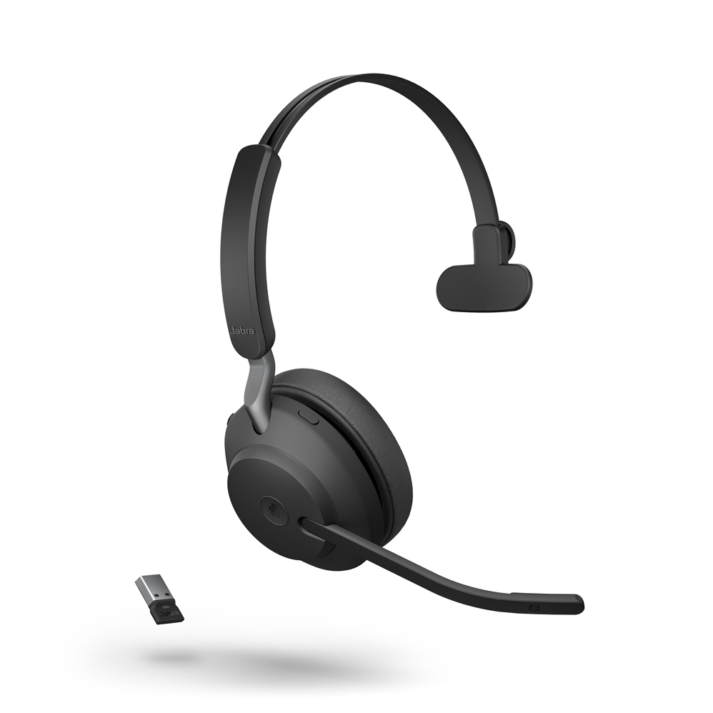 Jabra Evolve2 65 Headset, Mono, kabellos, schwarz Bluetooth, inkl. Link 380 USB-A, inkl. Ladestation, Optimiert Microsoft Teams von Jabra