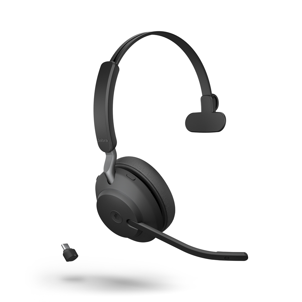 Jabra Evolve2 65 Headset, Mono, kabellos, schwarz Bluetooth, inkl. Link 380 USB-C, Optimiert Microsoft Teams von Jabra