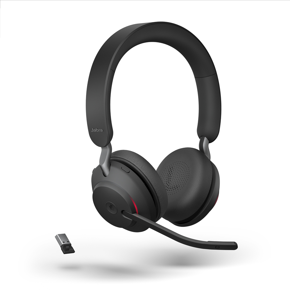 Jabra Evolve2 65 Headset, Stereo, kabellos, Bluetooth, schwarz inkl. Link 380 USB-A & Ladestation, Optimiert für Microsoft Teams von Jabra