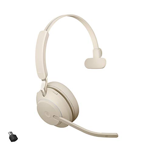 Jabra Evolve2 65 Wireless PC Headset – Noise Cancelling Microsoft Teams Certified Mono Headphones With Long-Lasting Battery – USB-C Bluetooth Adapter – Beige von Jabra