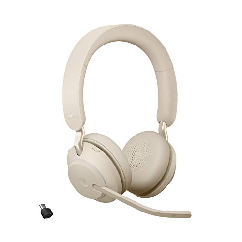 Jabra Evolve2 65 Wireless PC Headset – Noise Cancelling Microsoft Teams Certified Stereo Headphones With Long-Lasting Battery – USB-C Bluetooth Adapter – Beige von Jabra