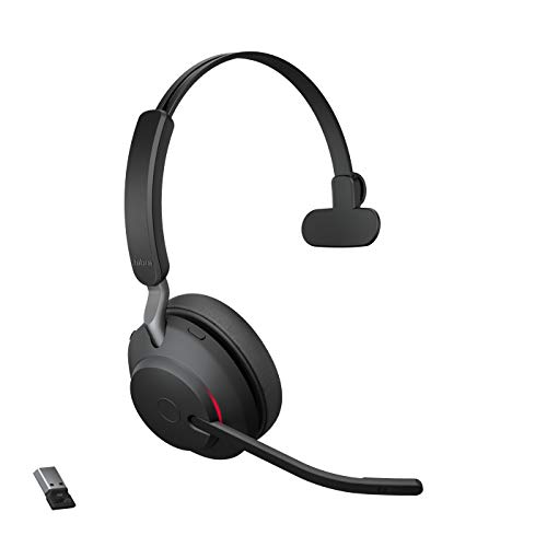 Jabra Evolve2 65 Wireless PC Headset – Noise Cancelling UC Certified Mono Headphones with Long-Lasting Battery – USB-A Bluetooth Adapter – Black von Jabra