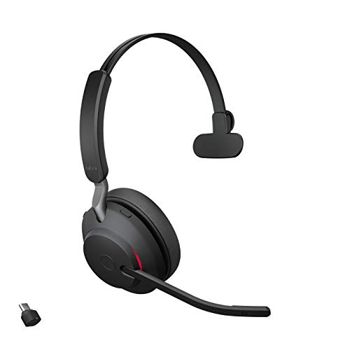 Jabra Evolve2 65 Wireless PC Headset – Noise Cancelling UC Certified Mono Headphones With Long-Lasting Battery – USB-C Bluetooth Adapter – Black von Jabra