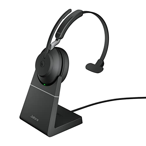 Jabra Evolve2 65 Wireless PC Headset with Charging Stand – Noise Cancelling Microsoft Teams Certified Mono Headphones With Long-Lasting Battery – USB-A Bluetooth Adapter – Black von Jabra