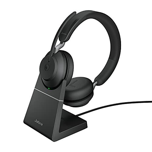 Jabra Evolve2 65 Wireless PC Headset with Charging Stand – Noise Cancelling Microsoft Teams Certified Stereo Headphones With Long-Lasting Battery – USB-C Bluetooth Adapter – Black von Jabra