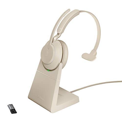 Jabra Evolve2 65 Wireless PC Headset with Charging Stand – Noise Cancelling UC Certified Mono Headphones with Long-Lasting Battery – USB-A Bluetooth Adapter – Beige Jabra Evolve2 65 Wireless PC Headset with Charging Stand – Noise Cancelling UC Certified Mono Headphones with Long-Lasting Battery – USB-A Bluetooth Adapter – Beige von Jabra