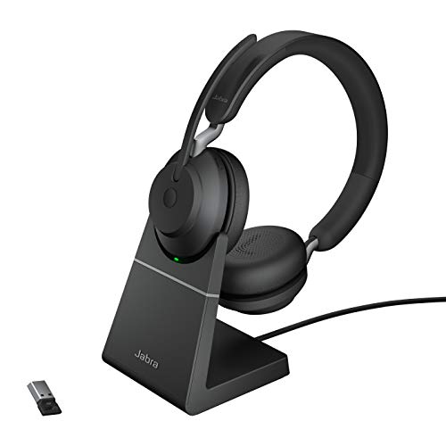 Jabra Evolve2 65 Wireless PC Headset with Charging Stand – Noise Cancelling UC Certified Stereo Headphones With Long-Lasting Battery – USB-A Bluetooth Adapter – Black von Jabra