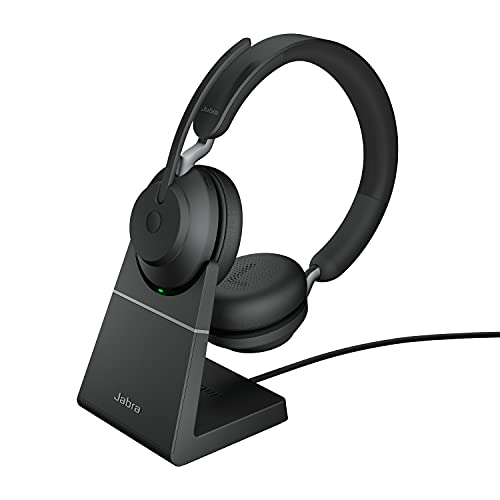 Jabra Evolve2 65 Wireless PC Headset with Charging Stand – Noise Cancelling UC Certified Stereo Headphones With Long-Lasting Battery – USB-C Bluetooth Adapter – Black von Jabra