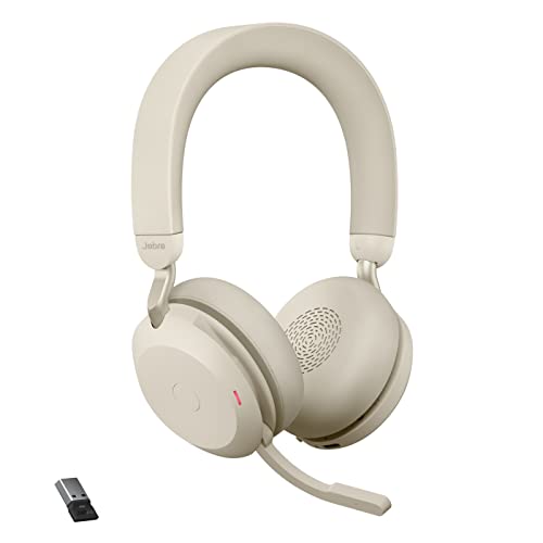 Jabra Evolve2 75 Wireless PC Headset mit 8-Mikrofon-Technologie - Dual-Foam-Stereo-Kopfhörer mit moderner aktiver Geräuschunterdrückung, USB-A Bluetooth-Adapter und MS Teams-Kompatibilität - Beige von Jabra