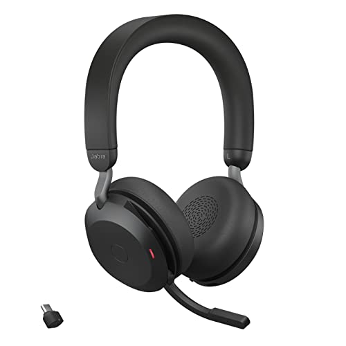 Jabra Evolve2 75 Wireless PC Headset with 8-Microphone Technology - Dual Foam Stereo Headphones with Advanced Active Noise Cancellation, USB-C Bluetooth Adapter and MS Teams-compatibility - Black von Jabra