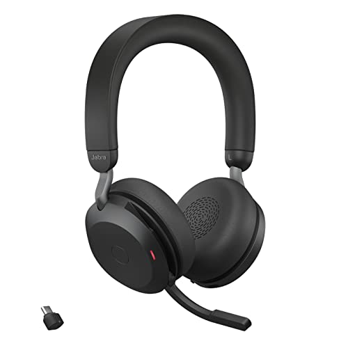 Jabra Evolve2 75 Wireless PC Headset mit 8-Mikrofon-Technologie - Dual-Foam-Stereo-Kopfhörer mit moderner aktiver Geräuschunterdrückung, USB-C Bluetooth-Adapter und UC-Kompatibilität - Schwarz von Jabra