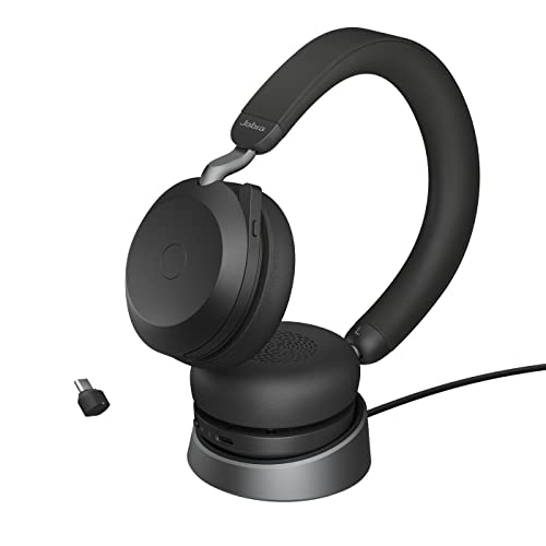 Jabra Evolve2 75 Wireless PC Headset mit Ladedock, 8-Mikro-Technologie - Dual-Foam-Stereo-Kopfhörer mit moderner aktiver Geräuschunterdrückung, USB-C Bluetooth-Adapter und MS-Kompatibilität - Schwarz von Jabra