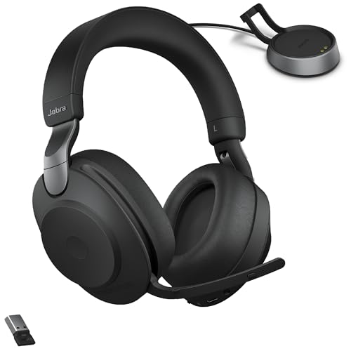 Jabra Evolve2 85 MS Kabellose Kopfhörer mit Link380a & Ladeständer, Stereo, Schwarz - Kabelloses Bluetooth-Headset für Anrufe und Musik, 37 Stunden Akkulaufzeit, Advanced Noise Cancelling Kopfhörer von Jabra