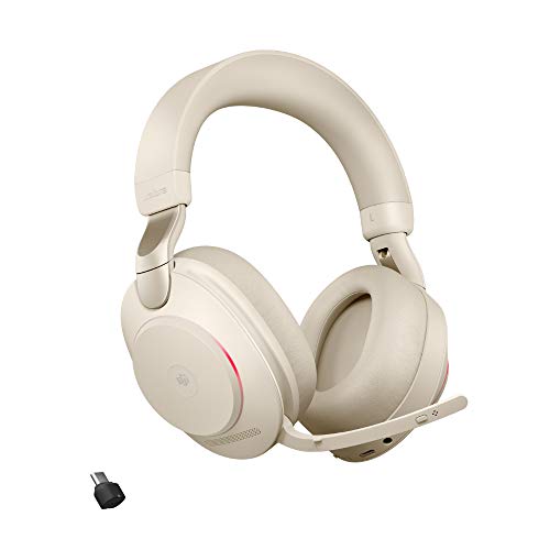 Jabra Evolve2 85 Wireless PC Headset – Noise Cancelling Microsoft Teams Zertifizierte Stereo Kopfhörer mit langer Akkulaufzeit – USB-C Bluetooth Adapter – Beige von Jabra