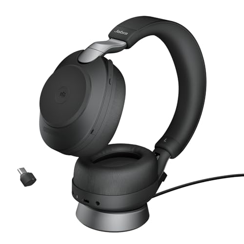 Jabra Evolve2 85 Wireless PC Headset with Charging Stand – Noise Cancelling Microsoft Teams Certified Stereo Headphones With Long-Lasting Battery – USB-C Bluetooth Adapter – Black von Jabra