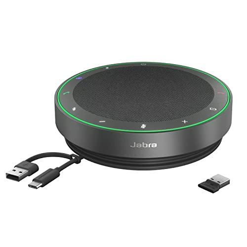 Jabra Speak2 75 schnurlose Freisprechlösung mit USB-A Bluetooth-Adapter, 4 Mikrofone mit Geräuschunterdrückung, 65 mm Breitband-Lautsprecher, für MS-Teams Zertifiziert, Dunkelgrau von Jabra