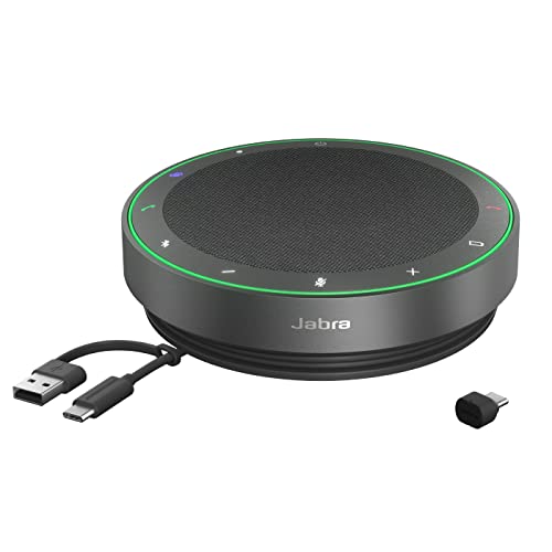 Jabra Speak2 75 schnurlose Freisprechlösung mit USB-C Bluetooth-Adapter, 4 Mikrofone mit Geräuschunterdrückung, 65 mm Breitband-Lautsprecher, für MS-Teams Zertifiziert, Dunkelgrau von Jabra