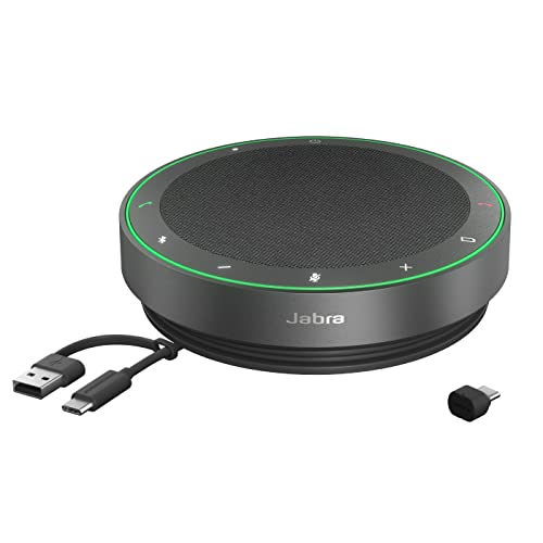 Jabra Speak2 75 schnurlose Freisprechlösung mit USB-C Bluetooth-Adapter, 4 Mikrofone mit Geräuschunterdrückung, 65 mm Breitband-Lautsprecher, für Zoom und Google Meet zertifiziert, Dunkelgrau von Jabra