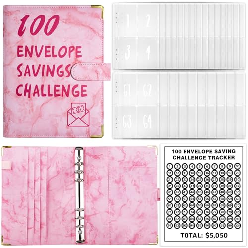 Jacekee 100 Umschlag-Challenge-Ordner | Sparherausforderungsbuch mit Geldumschlägen | Budgetplaner Sparbuch | Budget Binder spart 5.050 Dollar von Jacekee