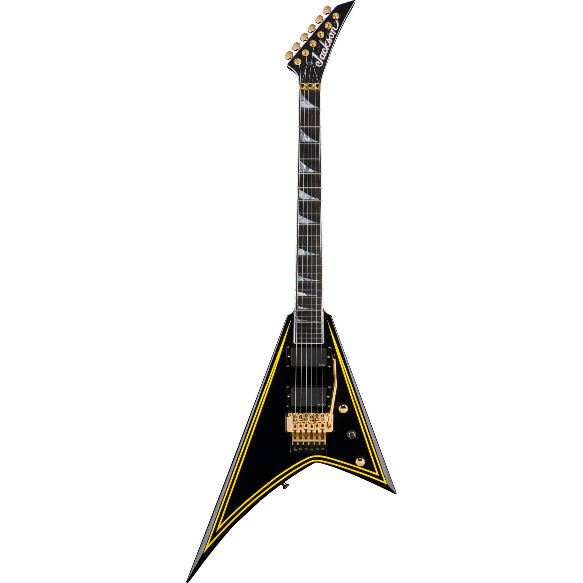 Jackson MJ Series Rhoads RR24MG EB Black with Yellow Pinstripes Electric Guitar with Foam-Core Case Jackson MJ Series Rhoads RR24MG EB Black with Yellow Pinstripes Electric Guitar with Foam-Core Case von Jackson