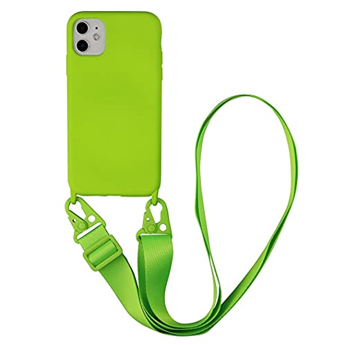 Handykette Handyhülle für iPhone 13 Pro Max Necklace Hülle Nylon Schultergurt Weich Silikon TPU Cover mit Kordel zum Umhängen Schutzhülle mit Stylische Band Case für iPhone 13 6,7″, Leuchtendes Grün von Jacyren