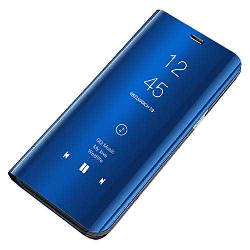 Jacyren Galaxy S10 Clear View Leder Hülle Cover, Galaxy S10 Handyhülle Spiegel Schutzhülle Flip Tasche Case, Stand Feature Schutz Schale Etui Hülle für Samsung Galaxy S10 (Galaxy S10, Blau) von Jacyren