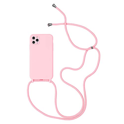 Jacyren Handykette Hülle für iPhone 14 Plus Necklace(abnehmbar) Handyhülle Liquid Silikon TPU Cover mit Kordel zum Umhängen Schutzhülle mit Band,Dunkelrosa von Jacyren