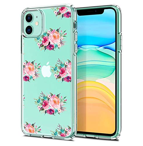 Jacyren Hülle iPhone 11 Schutzhülle iPhone 11 Handyhülle Transparent Blumen Muster Ultra Dünn Handyhülle Weiche Silikon Schutzhülle Bumper Cover Kratzfest Schutzhülle für iPhone 11 von Jacyren