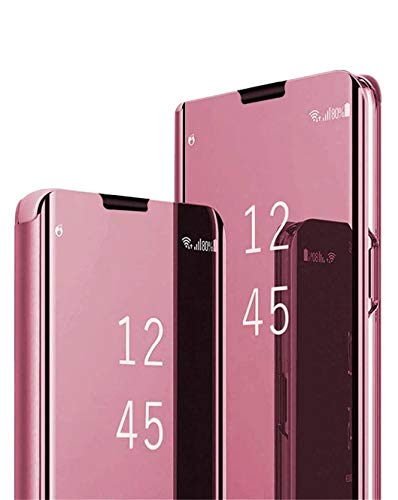 Jacyren Kompatibel mit Samsung Galaxy A32 5G Hülle, Leder Flip Case Spiegel Handyhülle Galaxy A02 Schutzhülle 360°PC Transluzent View Miroir Stoßfest Cover Ständer Funktion Tasche Etui A32 (Rosa) von Jacyren