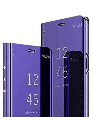 Jacyren Kompatibel mit Samsung Galaxy A32 5G Hülle, Leder Flip Case Spiegel Handyhülle Galaxy A02 Schutzhülle 360°PC Transluzent View Miroir Stoßfest Cover Ständer Funktion Tasche Etui A32 (Lila) von Jacyren