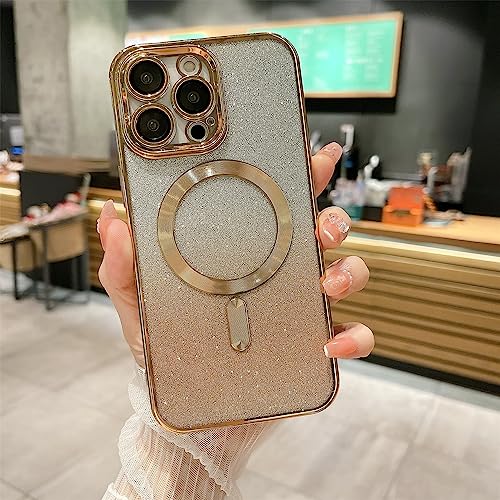 Jacyren Magnetische Hülle für iPhone 14 Pro Max HandyHülle, kompatibel mit Magnetic Klare Glitter Silikon Schutzhülle Kratzfest Stoßfest Kameraschutz Case Cover für iPhone 14 Pro Max, Gold von Jacyren