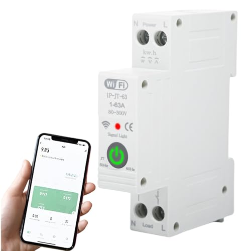 Jadeshay Wlan Schalter Smart Meter AC 230V 63A Tuya Intelligenter Leitungsschutzschalter Zeitschaltuhr Hutschiene mit APP Fernbedienung für Smart Home(Gray) von Jadeshay
