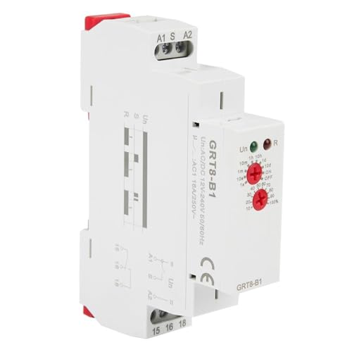 Jadeshay Zeitrelais GRT8-B1, Mini-Ausschaltverzögerung Zeitrelais DIN-Schiene Typ AC/DC 12 V - 240 V mit LED-Anzeigen von Jadeshay