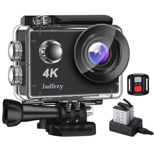 Jadfezy Action Cam 4K mit WLAN, Fernbedienung, Ladegerät und 2-Fach × 30M/98FT Unterwasserkamera mit 1350 mAh Akku (APP wurde auf X-Sport Pro aktualisiert) von Jadfezy