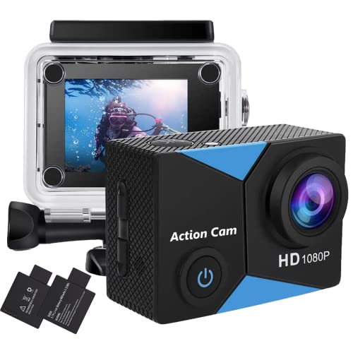 Jadfezy Action Cam FHD 1080P/12MP, Unterwasserkamera wasserdicht bis 30M, 140° Weitwinkel Actionkamera mit 900 mAh wiederaufladbare Akkus und Zubehör-Set von Jadfezy