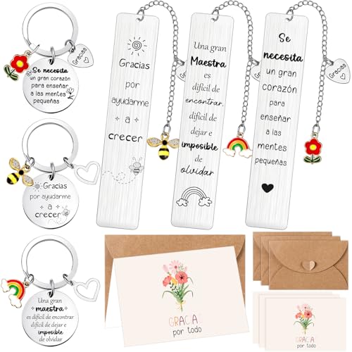 Jadive Dankeschön Geschenk für Lehrerin Personalisiertes Geschenk für Erzieherin Enthält 3 Edelstahl Lesezeichen 3 Schlüsselanhänger Karten mit Kraft Umschlägen für Geburtstag Abschluss Weihnachten von Jadive