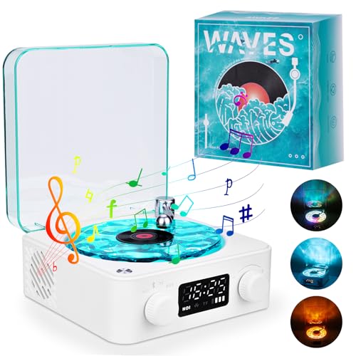 The Waves Vinyl Player, Aqua Vinyl Speaker, Vinyl Record Player Bluetooth Speaker, Vinyl Lautsprecher Record Player, Vinyl Bluetooth-Lautsprecher Kompatibel mit Bluetooth, TF, AUX-Modus.(White) von Jadyon