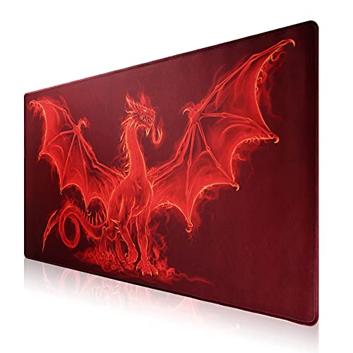Jahosin Großes Gaming-Mauspad mit genähten Kanten,[70x30cm] Erweitertes Mauspad mit Rutschfester Naturkautschukbasis für Gamer/Desktop/Büro/Home(70x30 Red dragonus) von Jahosin