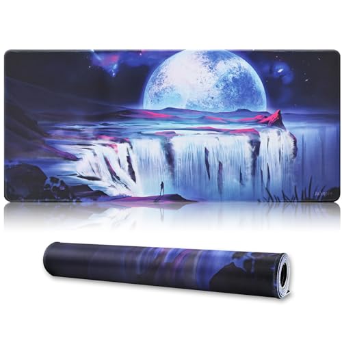 Jahosin Großes Gaming-Mauspad mit genähten Kanten, erweitertes Mauspad mit rutschfester Unterseite aus Naturkautschuk für Gamer, Desktop, Büro, Zuhause, 90 x 40 cm, Mond, (90x40 Moon) von Jahosin