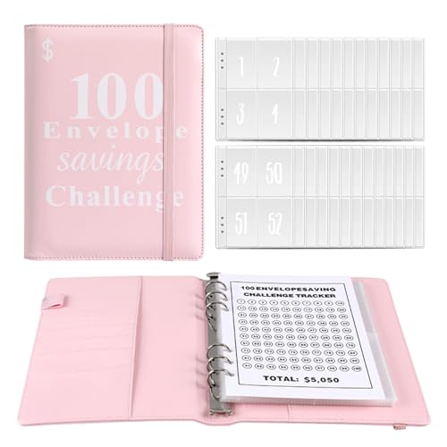 Jakiro 100 Geldumschläge Geld sparen Herausforderung Binder, A5 Geldsparbuch Umschlag challeng Binder to Save $5.050 (Pink) von Jakiro