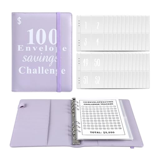 Jakiro 100 Umschläge Geld sparen Herausforderung Binder, Cash Envelopes Money Saving Binder, A5 Envelope Money Challenge Binder to Save $5.050 (Lila) von Jakiro