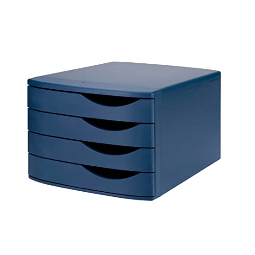 Jalema 2686374302 Schubladenbox Re-Solution, 4 geschlossene Schubladen, DIN A4/C4, Ordnung von Dokumenten, Ablagebox für Büro, aus 100% Recycling-Kunststoff, Blauer Engel zertifiziert, blau von Jalema