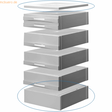 Jalema Schubladen-Zubehör Set mit 1 Sockel- und 1 Deckplatte grau von Jalema